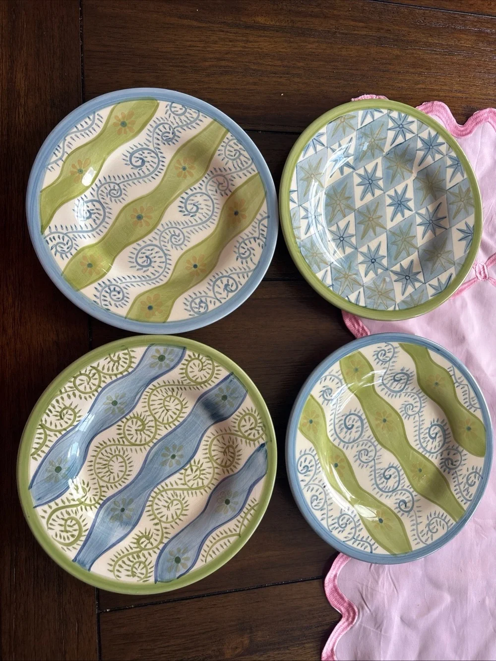 Pottery Barn Decorative Ceramic Bowls in Blue and Green - Set of 4